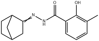 N-[(E)-3-bicyclo[2.2.1]heptanylideneamino]-2-hydroxy-3-methylbenzamide Struktur