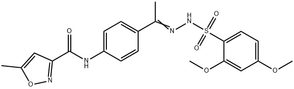 N-[4-[(E)-N-[(2,4-dimethoxyphenyl)sulfonylamino]-C-methylcarbonimidoyl]phenyl]-5-methyl-1,2-oxazole-3-carboxamide Struktur