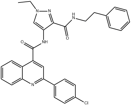 2-(4-chlorophenyl)-N-[1-ethyl-3-(2-phenylethylcarbamoyl)pyrazol-4-yl]quinoline-4-carboxamide Struktur