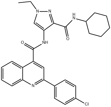 2-(4-chlorophenyl)-N-[3-(cyclohexylcarbamoyl)-1-ethylpyrazol-4-yl]quinoline-4-carboxamide Struktur