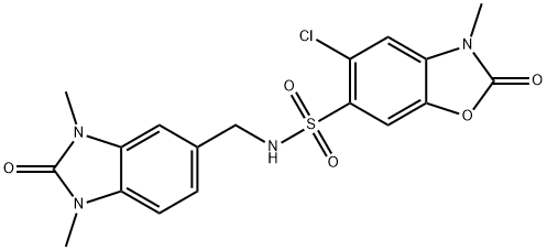 5-chloro-N-[(1,3-dimethyl-2-oxobenzimidazol-5-yl)methyl]-3-methyl-2-oxo-1,3-benzoxazole-6-sulfonamide Struktur