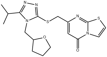 7-[[4-(oxolan-2-ylmethyl)-5-propan-2-yl-1,2,4-triazol-3-yl]sulfanylmethyl]-[1,3]thiazolo[3,2-a]pyrimidin-5-one Struktur