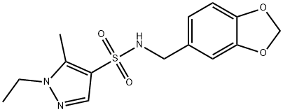 N-(1,3-benzodioxol-5-ylmethyl)-1-ethyl-5-methylpyrazole-4-sulfonamide Struktur