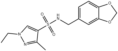 N-(1,3-benzodioxol-5-ylmethyl)-1-ethyl-3-methylpyrazole-4-sulfonamide Struktur