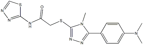 2-[[5-[4-(dimethylamino)phenyl]-4-methyl-1,2,4-triazol-3-yl]sulfanyl]-N-(1,3,4-thiadiazol-2-yl)acetamide Struktur