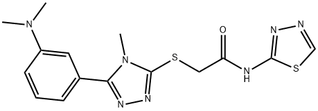 2-[[5-[3-(dimethylamino)phenyl]-4-methyl-1,2,4-triazol-3-yl]sulfanyl]-N-(1,3,4-thiadiazol-2-yl)acetamide Struktur