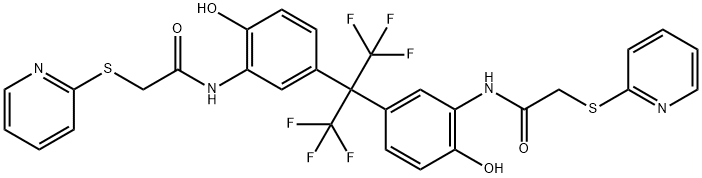 N-[5-[1,1,1,3,3,3-hexafluoro-2-[4-hydroxy-3-[(2-pyridin-2-ylsulfanylacetyl)amino]phenyl]propan-2-yl]-2-hydroxyphenyl]-2-pyridin-2-ylsulfanylacetamide Struktur