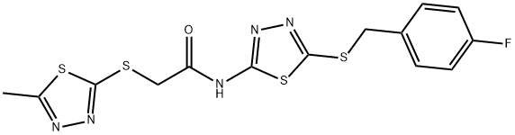 N-[5-[(4-fluorophenyl)methylsulfanyl]-1,3,4-thiadiazol-2-yl]-2-[(5-methyl-1,3,4-thiadiazol-2-yl)sulfanyl]acetamide Struktur