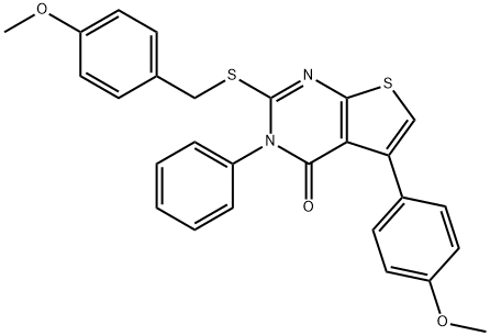 5-(4-methoxyphenyl)-2-[(4-methoxyphenyl)methylsulfanyl]-3-phenylthieno[2,3-d]pyrimidin-4-one Struktur