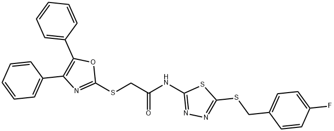 2-[(4,5-diphenyl-1,3-oxazol-2-yl)sulfanyl]-N-[5-[(4-fluorophenyl)methylsulfanyl]-1,3,4-thiadiazol-2-yl]acetamide Struktur