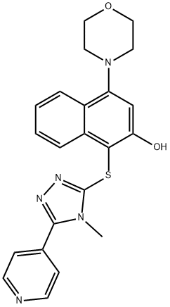 1-[(4-methyl-5-pyridin-4-yl-1,2,4-triazol-3-yl)sulfanyl]-4-morpholin-4-ylnaphthalen-2-ol Struktur