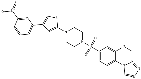 2-[4-[3-methoxy-4-(tetrazol-1-yl)phenyl]sulfonylpiperazin-1-yl]-4-(3-nitrophenyl)-1,3-thiazole Struktur