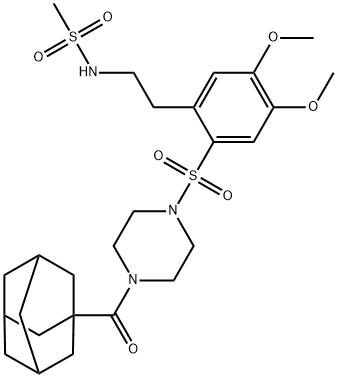 N-[2-[2-[4-(adamantane-1-carbonyl)piperazin-1-yl]sulfonyl-4,5-dimethoxyphenyl]ethyl]methanesulfonamide Struktur