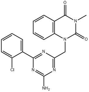 1-[[4-amino-6-(2-chlorophenyl)-1,3,5-triazin-2-yl]methyl]-3-methylquinazoline-2,4-dione Struktur