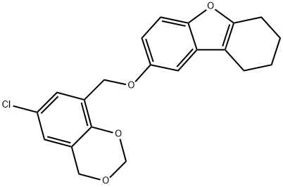 8-[(6-chloro-4H-1,3-benzodioxin-8-yl)methoxy]-1,2,3,4-tetrahydrodibenzofuran Struktur