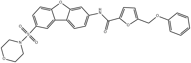 N-(8-morpholin-4-ylsulfonyldibenzofuran-3-yl)-5-(phenoxymethyl)furan-2-carboxamide Struktur