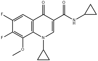 N,1-dicyclopropyl-6,7-difluoro-8-methoxy-4-oxoquinoline-3-carboxamide Struktur