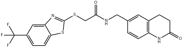 N-[(2-oxo-3,4-dihydro-1H-quinolin-6-yl)methyl]-2-[[5-(trifluoromethyl)-1,3-benzothiazol-2-yl]sulfanyl]acetamide Struktur