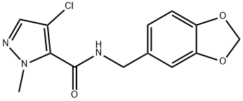 N-(1,3-benzodioxol-5-ylmethyl)-4-chloro-2-methylpyrazole-3-carboxamide Struktur