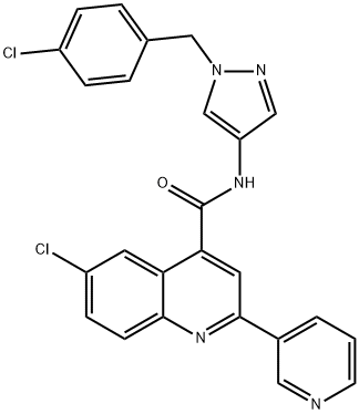 6-chloro-N-[1-[(4-chlorophenyl)methyl]pyrazol-4-yl]-2-pyridin-3-ylquinoline-4-carboxamide Struktur