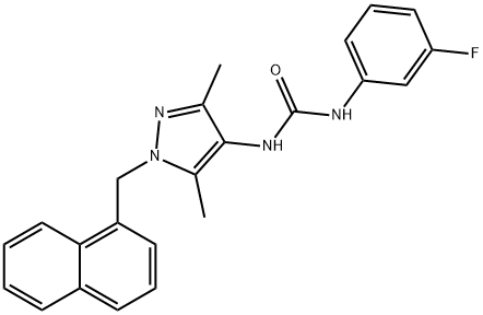 1-[3,5-dimethyl-1-(naphthalen-1-ylmethyl)pyrazol-4-yl]-3-(3-fluorophenyl)urea Struktur