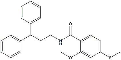 N-(3,3-diphenylpropyl)-2-methoxy-4-methylsulfanylbenzamide Struktur