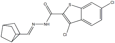 N-[(E)-3-bicyclo[2.2.1]heptanylmethylideneamino]-3,6-dichloro-1-benzothiophene-2-carboxamide Struktur