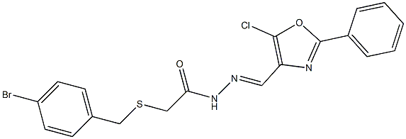 2-[(4-bromophenyl)methylsulfanyl]-N-[(E)-(5-chloro-2-phenyl-1,3-oxazol-4-yl)methylideneamino]acetamide Struktur