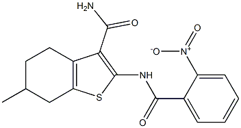 6-methyl-2-[(2-nitrobenzoyl)amino]-4,5,6,7-tetrahydro-1-benzothiophene-3-carboxamide Struktur