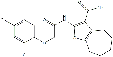 2-[[2-(2,4-dichlorophenoxy)acetyl]amino]-5,6,7,8-tetrahydro-4H-cyclohepta[b]thiophene-3-carboxamide Struktur