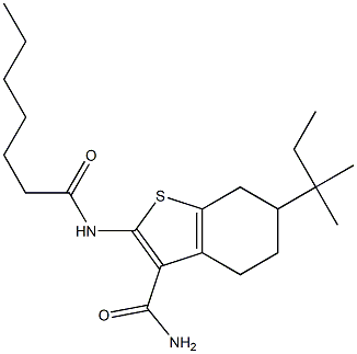 2-(heptanoylamino)-6-(2-methylbutan-2-yl)-4,5,6,7-tetrahydro-1-benzothiophene-3-carboxamide Struktur