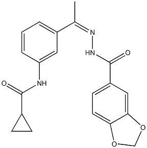 N-[(Z)-1-[3-(cyclopropanecarbonylamino)phenyl]ethylideneamino]-1,3-benzodioxole-5-carboxamide Struktur