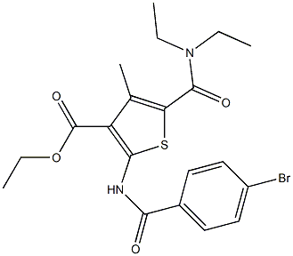 ethyl 2-[(4-bromobenzoyl)amino]-5-(diethylcarbamoyl)-4-methylthiophene-3-carboxylate Struktur