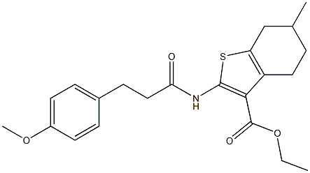 ethyl 2-[3-(4-methoxyphenyl)propanoylamino]-6-methyl-4,5,6,7-tetrahydro-1-benzothiophene-3-carboxylate Struktur