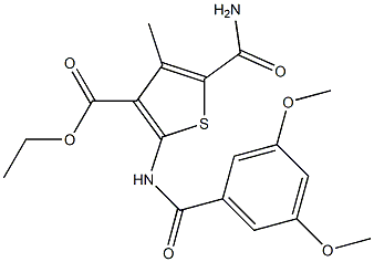 ethyl 5-carbamoyl-2-[(3,5-dimethoxybenzoyl)amino]-4-methylthiophene-3-carboxylate Struktur