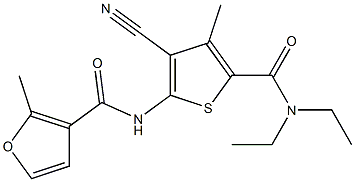 N-[3-cyano-5-(diethylcarbamoyl)-4-methylthiophen-2-yl]-2-methylfuran-3-carboxamide Struktur