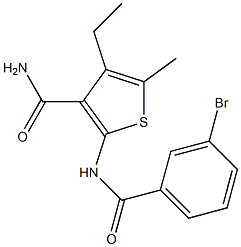 2-[(3-bromobenzoyl)amino]-4-ethyl-5-methylthiophene-3-carboxamide Struktur