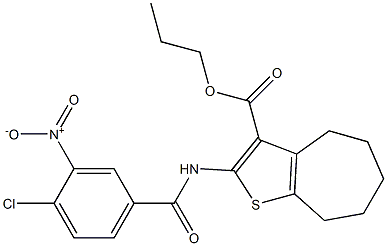 propyl 2-[(4-chloro-3-nitrobenzoyl)amino]-5,6,7,8-tetrahydro-4H-cyclohepta[b]thiophene-3-carboxylate Struktur