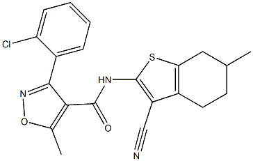 3-(2-chlorophenyl)-N-(3-cyano-6-methyl-4,5,6,7-tetrahydro-1-benzothiophen-2-yl)-5-methyl-1,2-oxazole-4-carboxamide Struktur