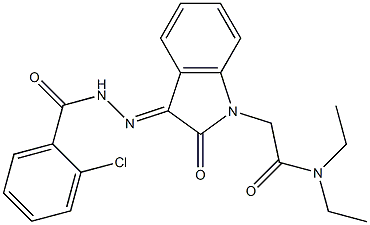 2-chloro-N-[(E)-[1-[2-(diethylamino)-2-oxoethyl]-2-oxoindol-3-ylidene]amino]benzamide Struktur