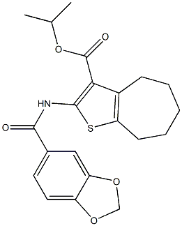 propan-2-yl 2-(1,3-benzodioxole-5-carbonylamino)-5,6,7,8-tetrahydro-4H-cyclohepta[b]thiophene-3-carboxylate Struktur