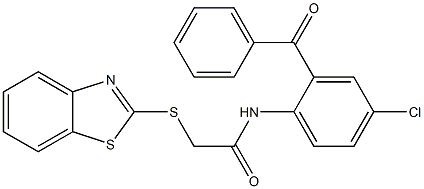 2-(1,3-benzothiazol-2-ylsulfanyl)-N-(2-benzoyl-4-chlorophenyl)acetamide Struktur