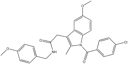 2-[1-(4-chlorobenzoyl)-5-methoxy-2-methylindol-3-yl]-N-[(4-methoxyphenyl)methyl]acetamide Struktur