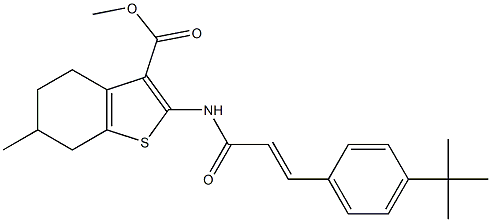 methyl 2-[[(E)-3-(4-tert-butylphenyl)prop-2-enoyl]amino]-6-methyl-4,5,6,7-tetrahydro-1-benzothiophene-3-carboxylate Struktur