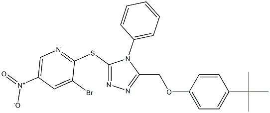 3-bromo-2-[[5-[(4-tert-butylphenoxy)methyl]-4-phenyl-1,2,4-triazol-3-yl]sulfanyl]-5-nitropyridine Struktur