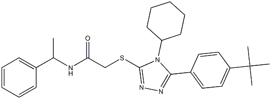 2-[[5-(4-tert-butylphenyl)-4-cyclohexyl-1,2,4-triazol-3-yl]sulfanyl]-N-(1-phenylethyl)acetamide Struktur