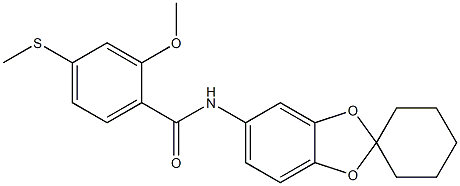 2-methoxy-4-methylsulfanyl-N-spiro[1,3-benzodioxole-2,1'-cyclohexane]-5-ylbenzamide Struktur