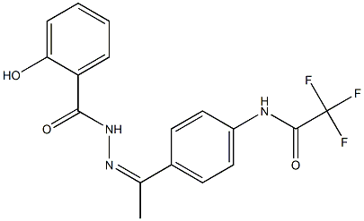 2-hydroxy-N-[(Z)-1-[4-[(2,2,2-trifluoroacetyl)amino]phenyl]ethylideneamino]benzamide Struktur