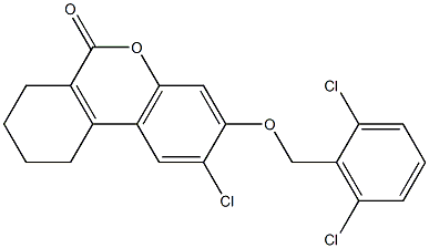 2-chloro-3-[(2,6-dichlorophenyl)methoxy]-7,8,9,10-tetrahydrobenzo[c]chromen-6-one Struktur