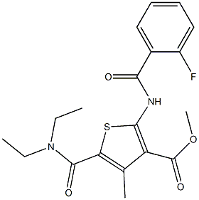 methyl 5-(diethylcarbamoyl)-2-[(2-fluorobenzoyl)amino]-4-methylthiophene-3-carboxylate Struktur